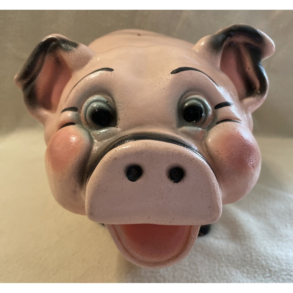 Piggy Bank Vintage 1950s A.N. Brooks Corp. Chicago Large Mid Century Pink Black